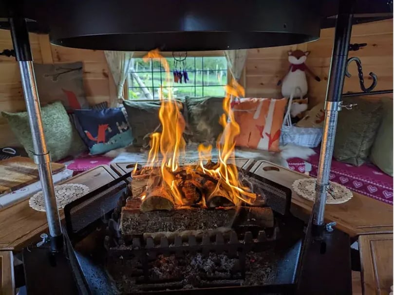 firepit inside a bbq hut