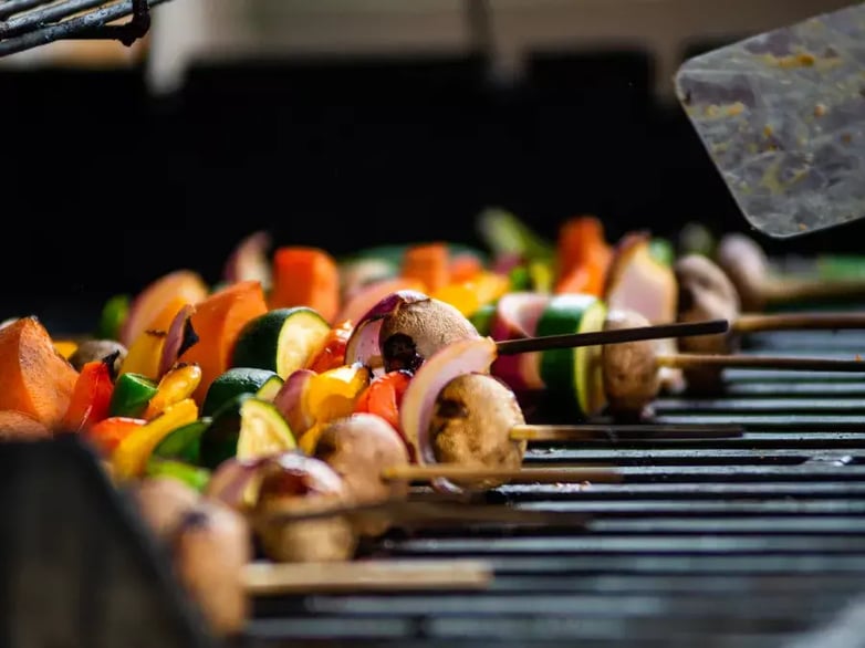 Vegetable BBQ skewers on bbq grill