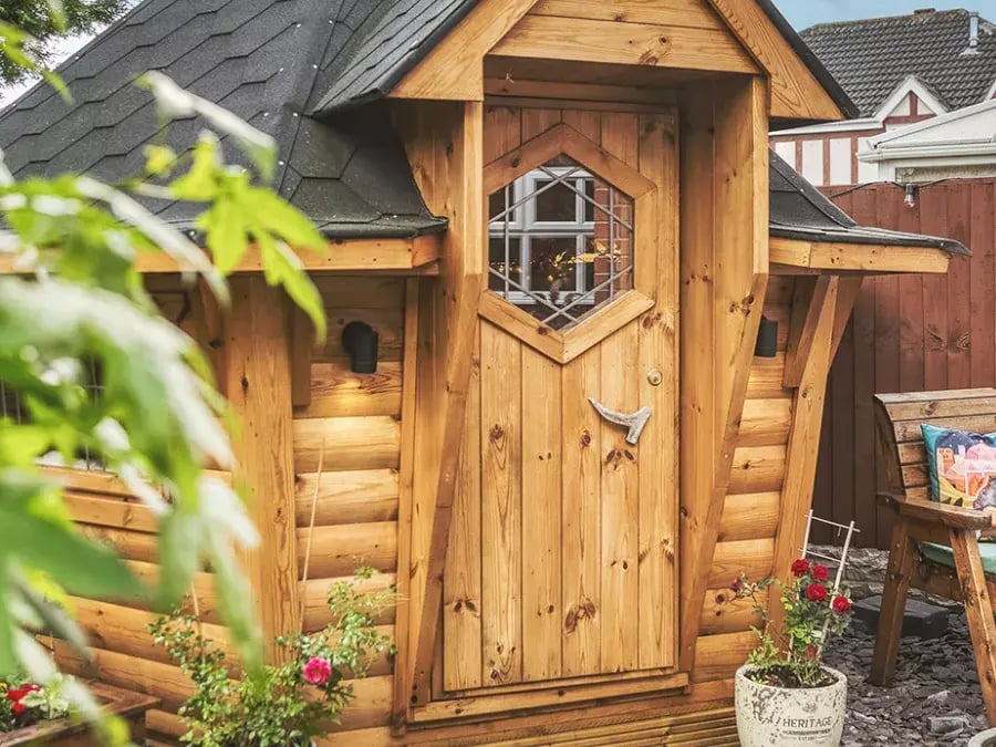 arctic cabin door with reindeer antler handle