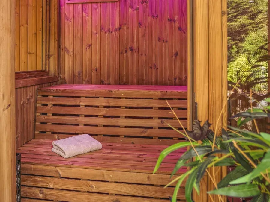 seating inside sauna hut for garden