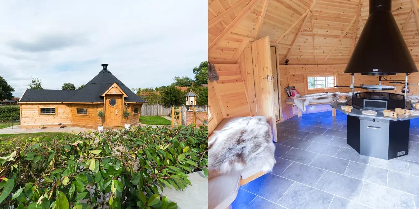 hotspot image showing the components of a log cabin with extension 