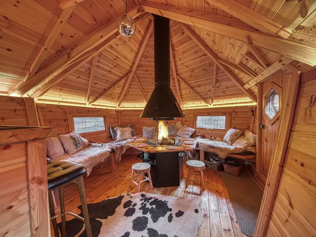 inside a garden cabin bar