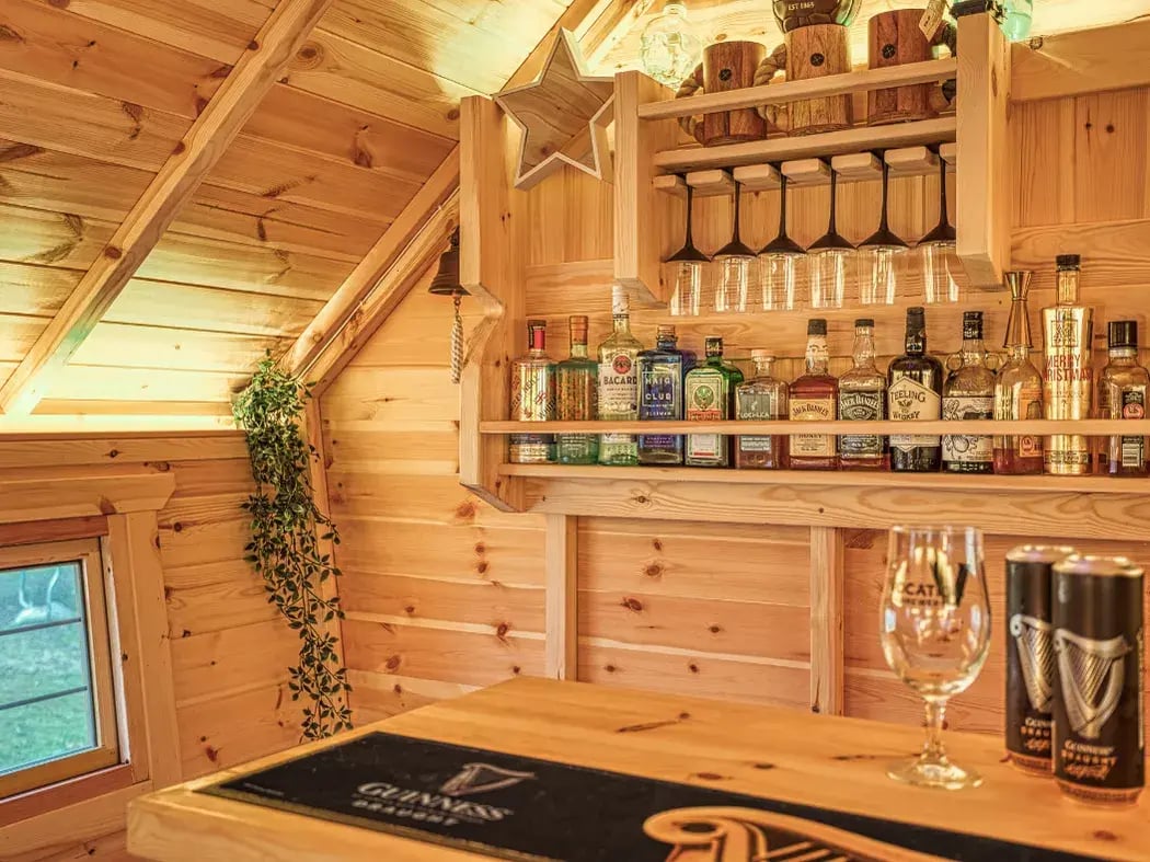 drinks rack inside a garden bar