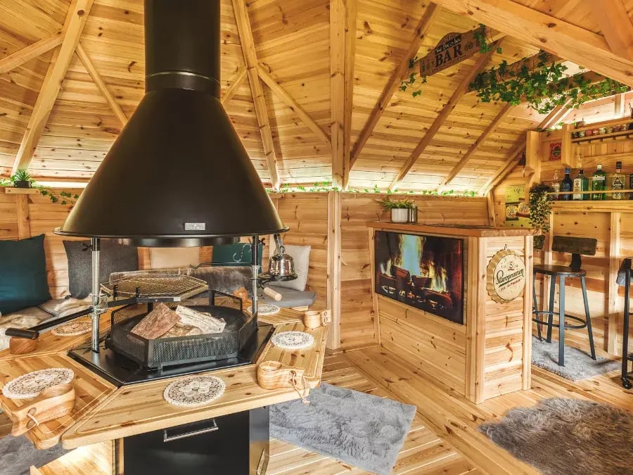 inside a bbq cabin garden bar