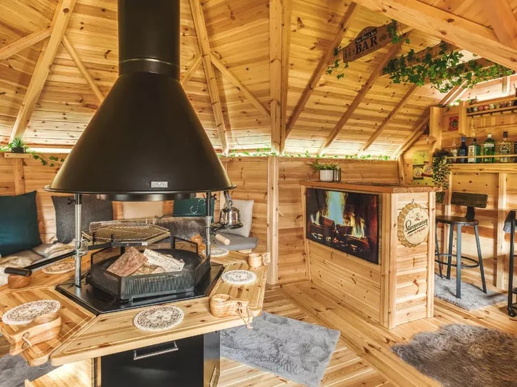 bar area inside a scandinavian garden cabin