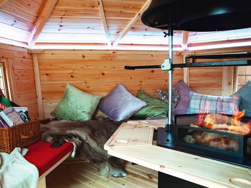 fire pit area inside school cabin