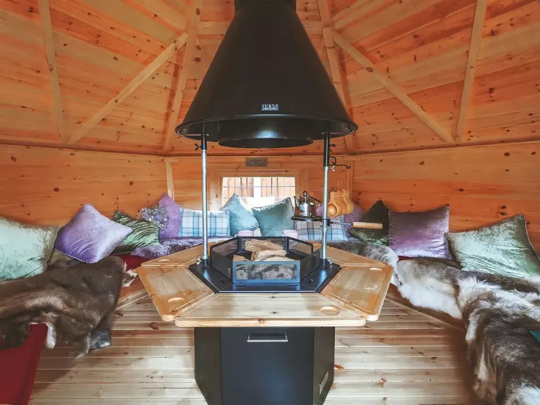 cabin seating inside a garden cabin