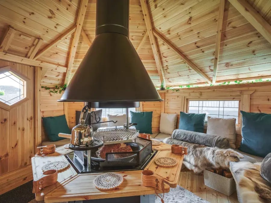 Inside of a grill shack with a cosy interior 