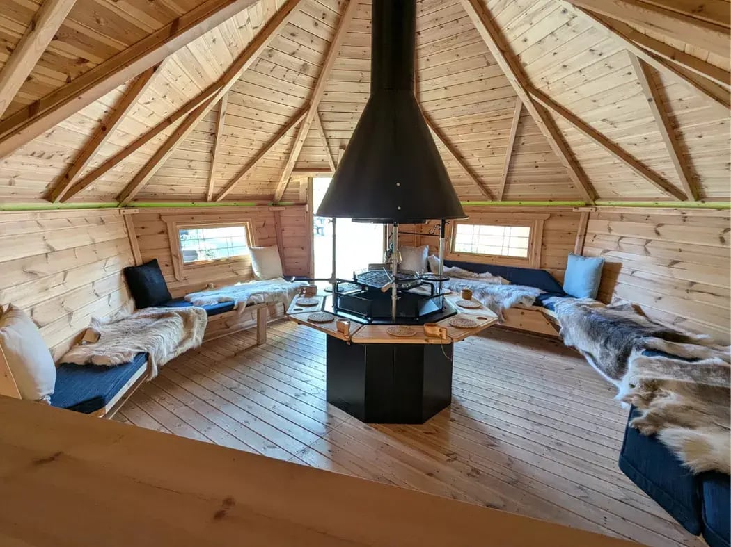 internal shot of pub shed cabin with fire pit