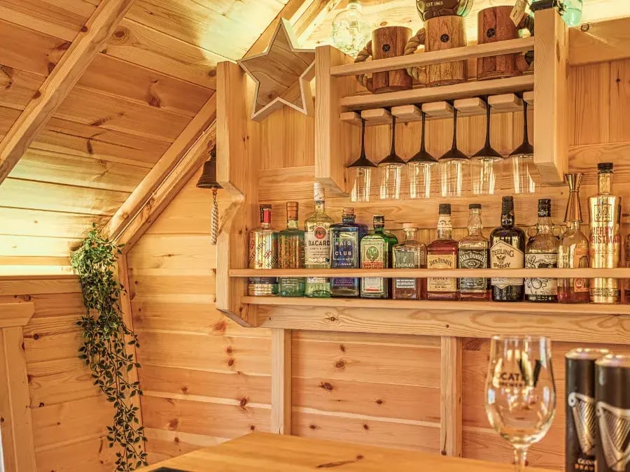 bar rack inside a large garden pub