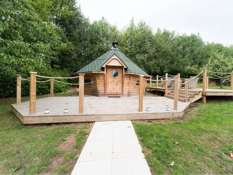 large scandinavian cabin on decking