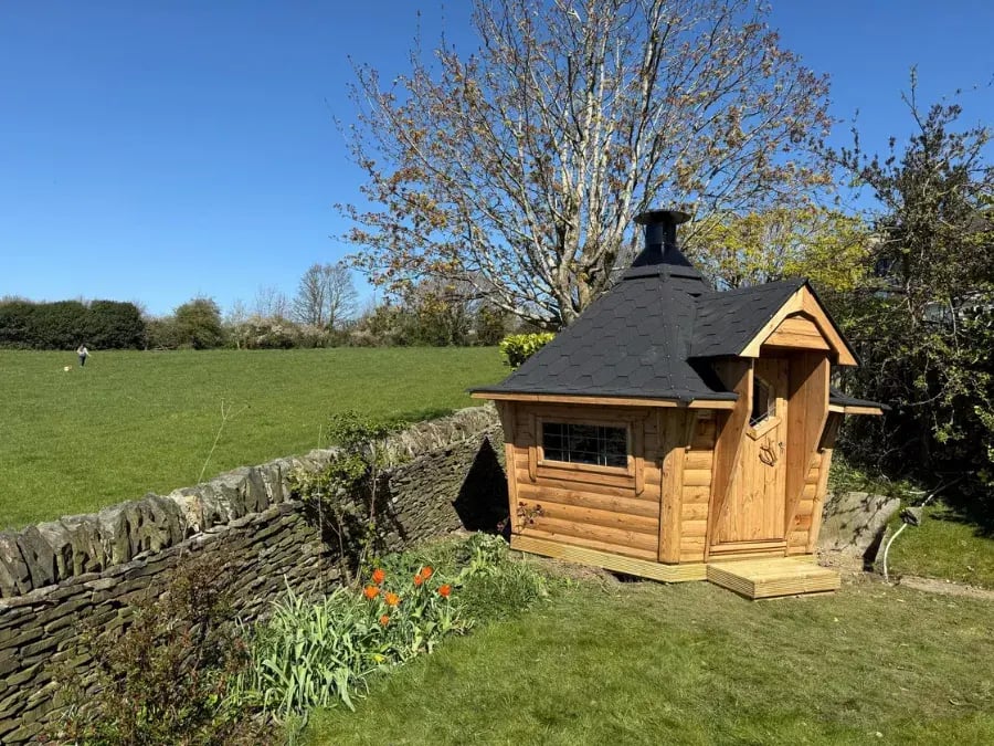 cabin in countryside garden
