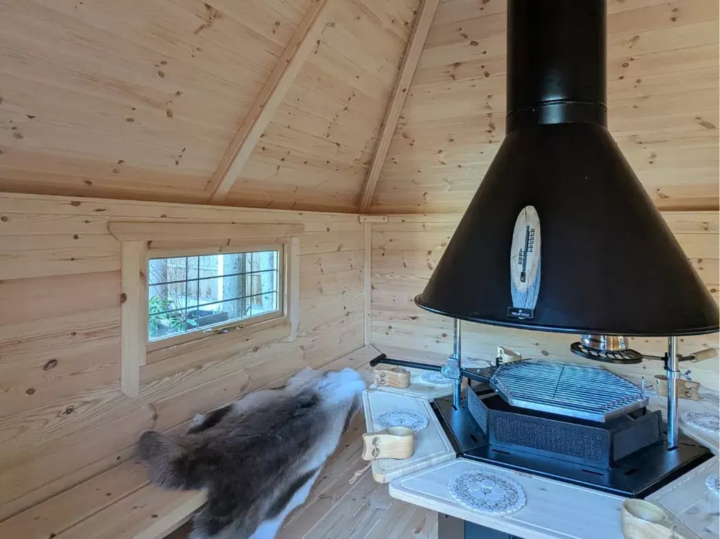 inside a scandinavian BBQ hut 