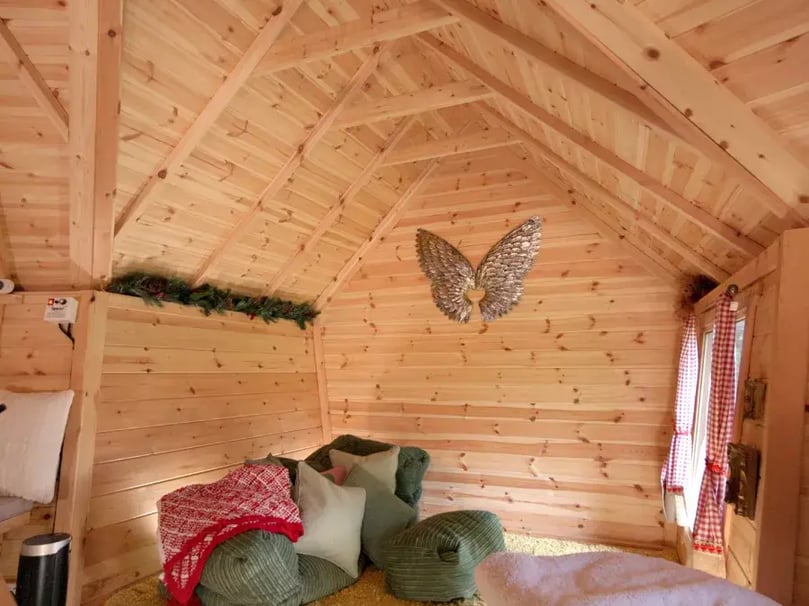 yoga area inside scandi cabin