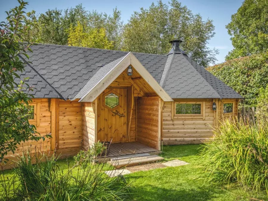 All season BBQ hut with double cabin layout and handcrafted timber finish