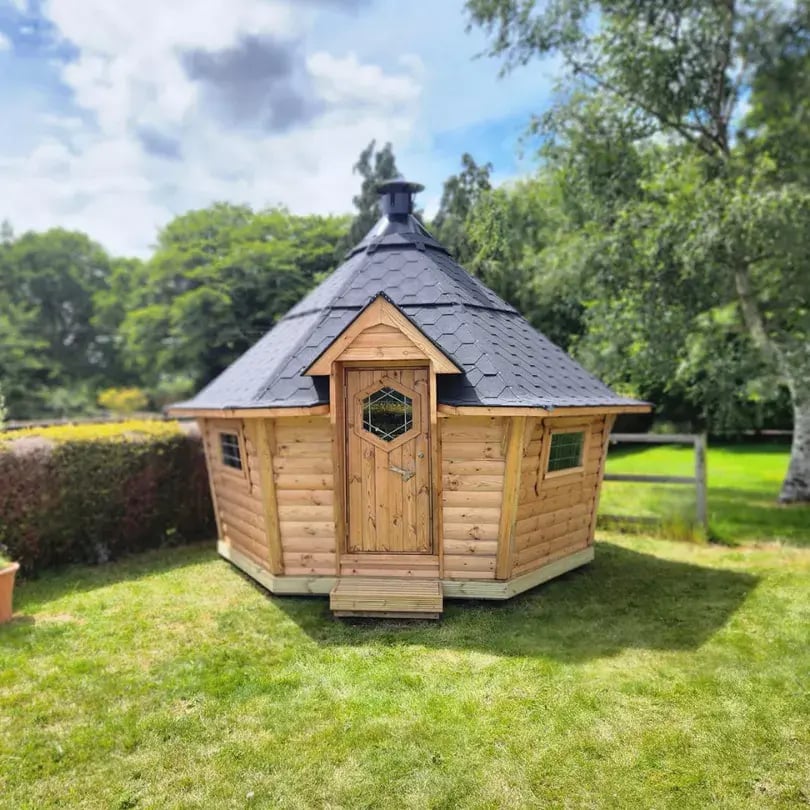 bbq cabin shot on a bright sunny day in england