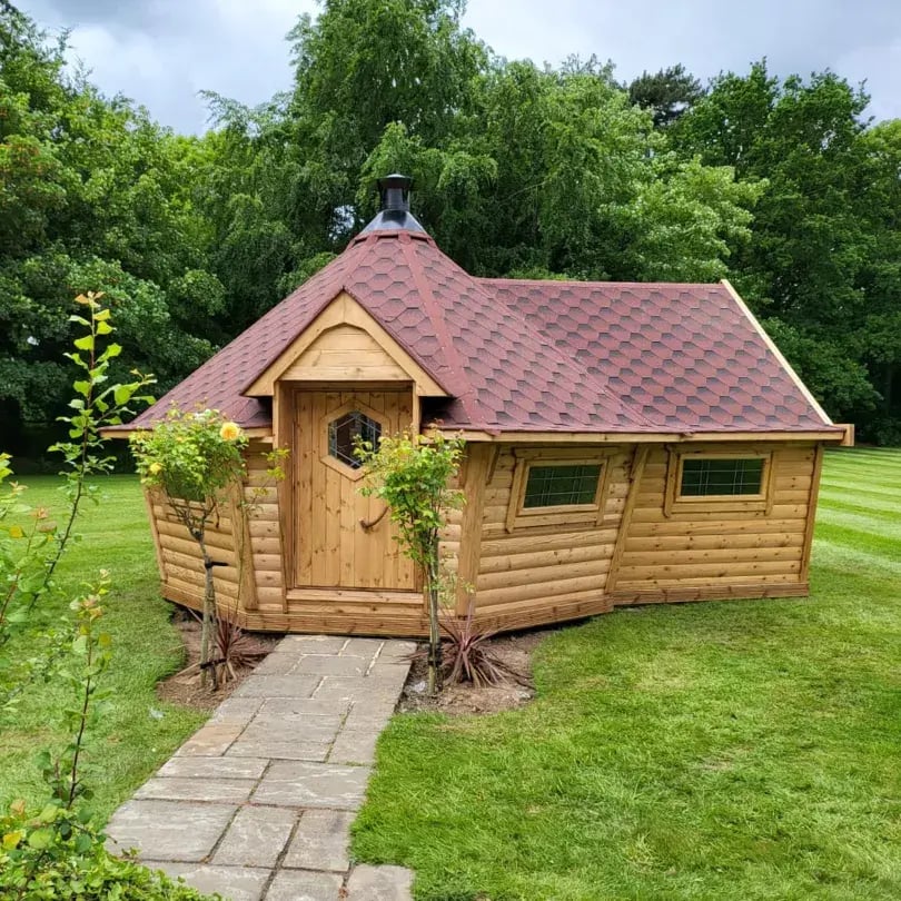 garden pub shed with pointy roof