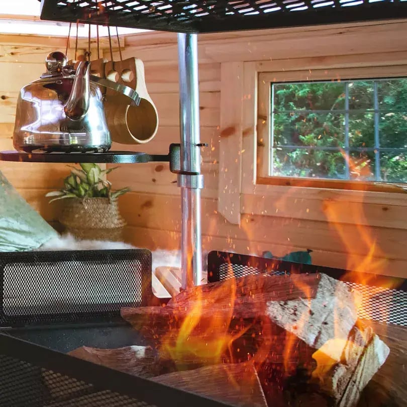 Close up of the fire in an all season BBQ hut