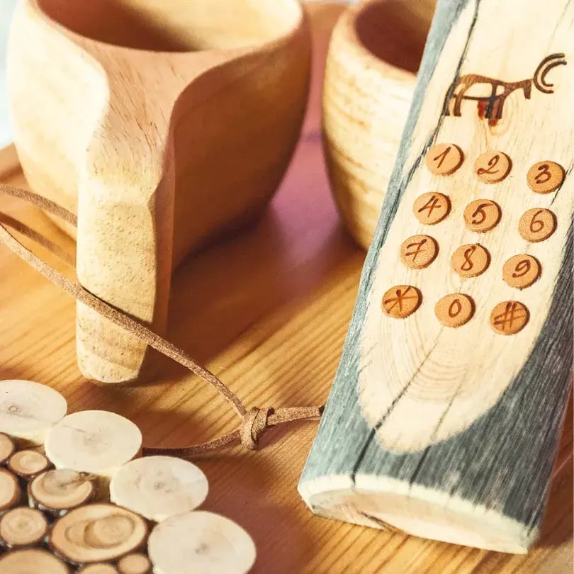 close up of kuksa cups in an arctic cabin