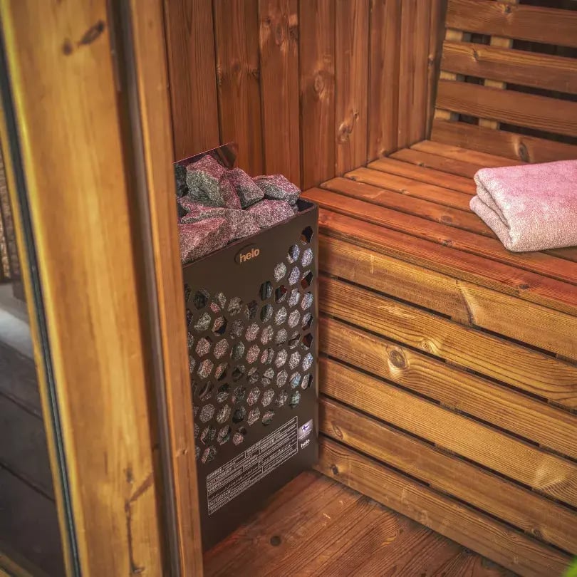 inside a sauna cabin for the garden