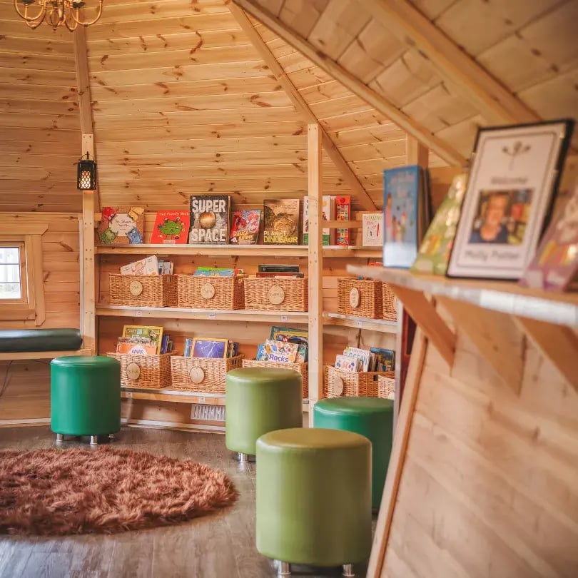 library area inside a school cabin classroom