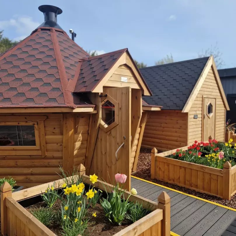 Two BBQ huts at the Arctic Cabins Nottingham show site
