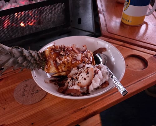 Charred Pineapple with Rum Caramel Sauce & Coconut Ice Cream Recipe