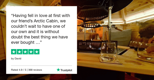 Arctic Cabins Trustpilot review with Garden Bar with BBQ grill image