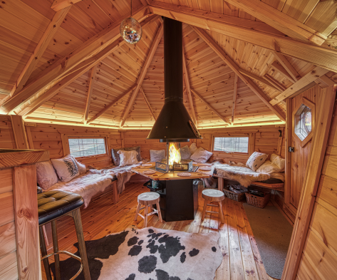inside a customer's furnished  barbecue bar cabin