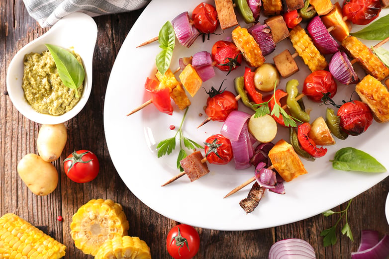 Vegetable BBQ skewers on plate