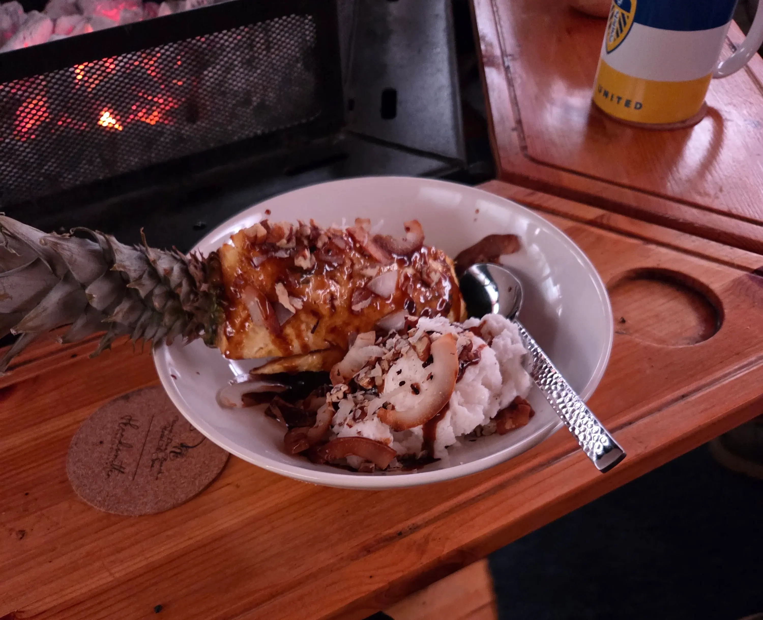 Charred Pineapple with Rum Caramel Sauce & Coconut Ice Cream Recipe